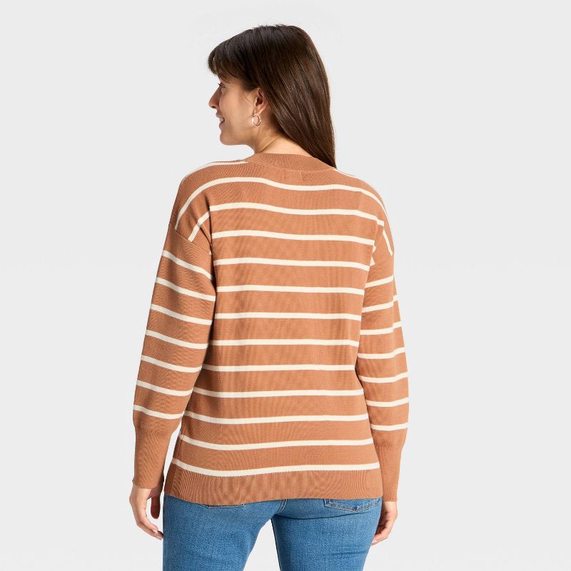 slide 2 of 3, Crewneck Essential Maternity Pullover Sweater - Isabel Maternity by Ingrid & Isabel™ Tan/Cream Striped M, 1 ct
