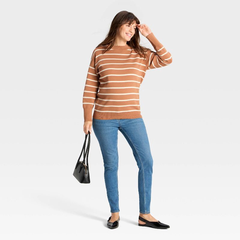 slide 3 of 3, Crewneck Essential Maternity Pullover Sweater - Isabel Maternity by Ingrid & Isabel™ Tan/Cream Striped M, 1 ct