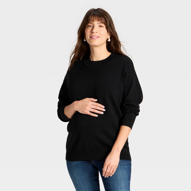 slide 1 of 3, Crewneck Essential Maternity Pullover Sweater - Isabel Maternity by Ingrid & Isabel™ Black XL, 1 ct
