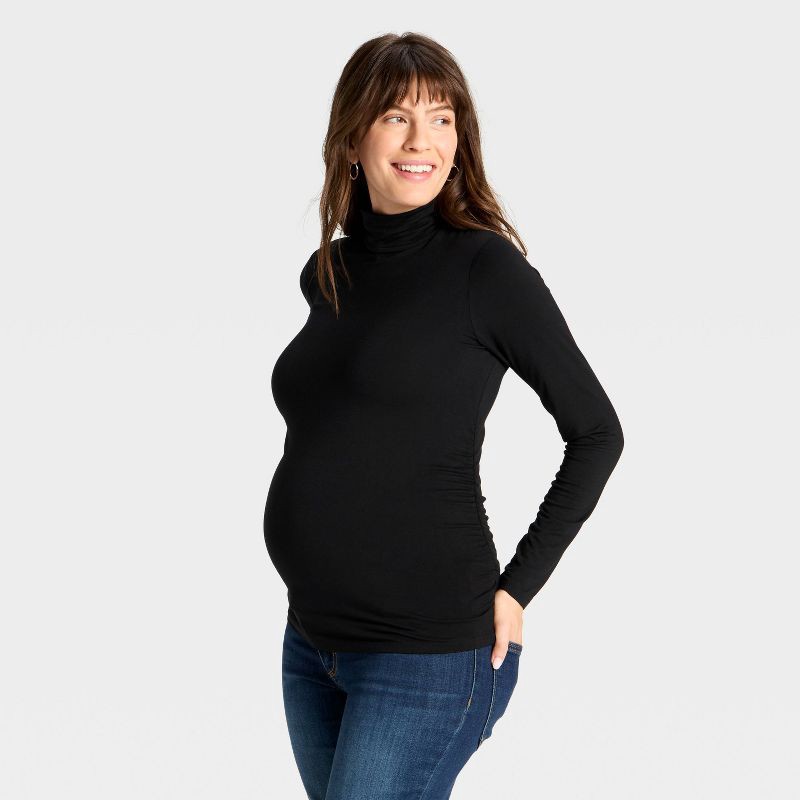slide 1 of 3, Long Sleeve Turtleneck Maternity T-Shirt - Isabel Maternity by Ingrid & Isabel™ Black XS, 1 ct