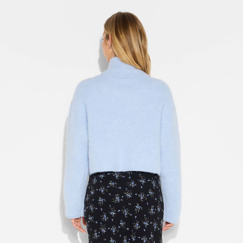 slide 3 of 3, Women's Full Zip Mock Turtleneck Cardigan - Wild Fable™ Light Blue XS, 1 ct