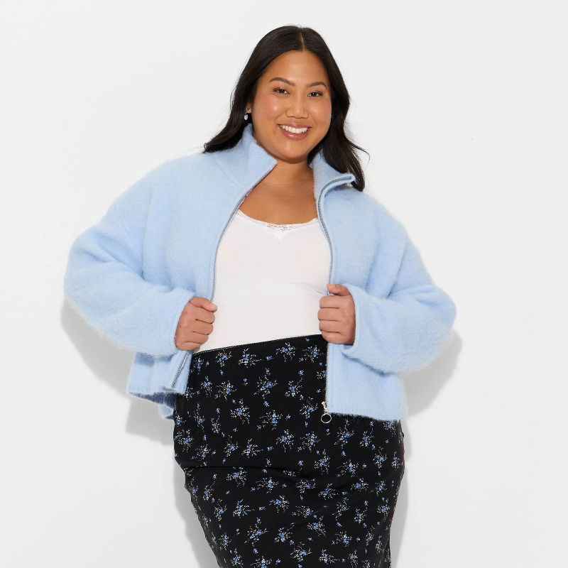 slide 2 of 3, Women's Full Zip Mock Turtleneck Cardigan - Wild Fable™ Light Blue XXL, 1 ct