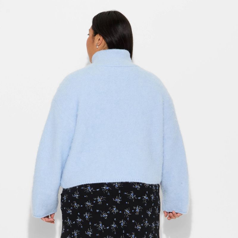slide 3 of 3, Women's Full Zip Mock Turtleneck Cardigan - Wild Fable™ Light Blue XXL, 1 ct