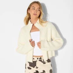 Women's Full Zip Mock Turtleneck Cardigan - Wild Fable™ Off-White S