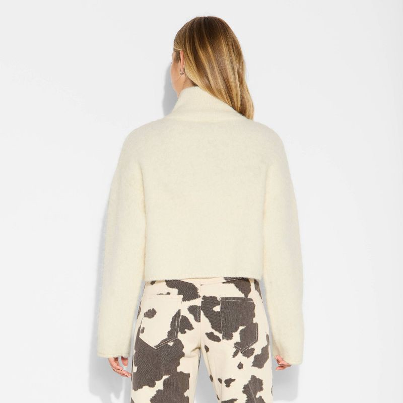 slide 3 of 3, Women's Full Zip Mock Turtleneck Cardigan - Wild Fable™ Off-White M, 1 ct