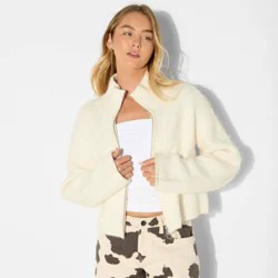 Women's Full Zip Mock Turtleneck Cardigan - Wild Fable™ Off-White L