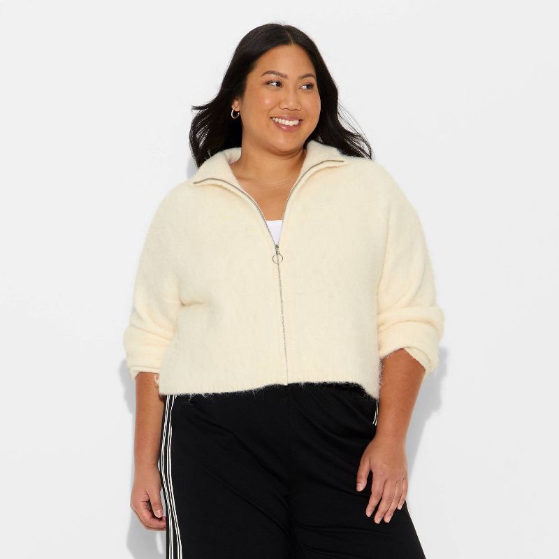 slide 2 of 3, Women's Full Zip Mock Turtleneck Cardigan - Wild Fable™ Off-White XXL, 1 ct