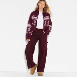 Women's Full Zip Mock Turtleneck Cardigan - Wild Fable™ Burgundy Floral L