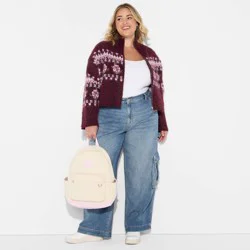 Women's Full Zip Mock Turtleneck Cardigan - Wild Fable™ Burgundy Floral XXL