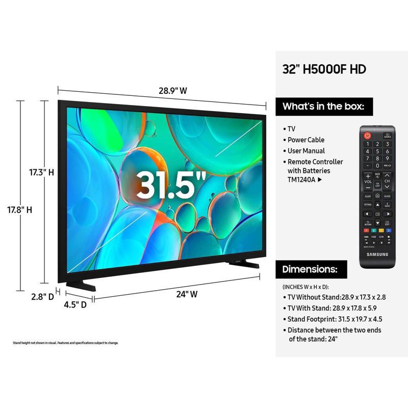 slide 5 of 9, Samsung 32" HD H5000F 720p Smart LED TV: Wi-Fi, HDR10+, 60 Hz Refresh Rate, 1 ct