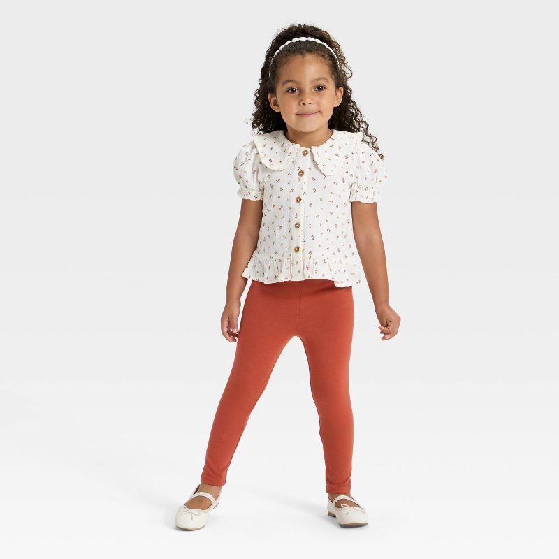 slide 2 of 3, Toddler Girls' Short Sleeve Peter Pan Collar Woven Peplum Top - Cat & Jack™ Cream 4T, 1 ct