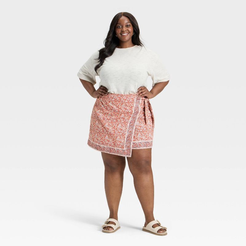 Women's Mini Wrap Skirt - Universal Thread™ Rust Floral XXL 1 ct