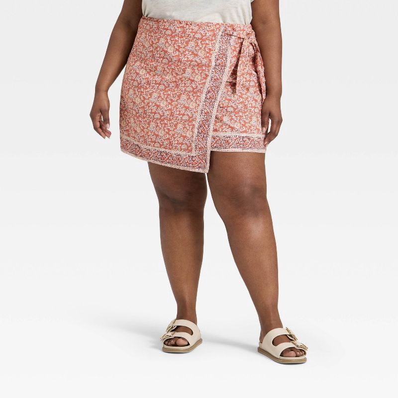 Women's Mini Wrap Skirt - Universal Thread™ Rust Floral XXL 1 ct