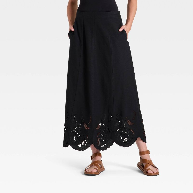 slide 1 of 3, Women's Maxi Full Skirt - Universal Thread™ Black L, 1 ct