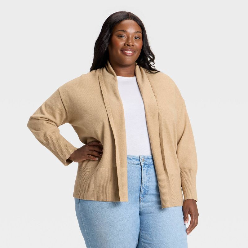 slide 1 of 3, Women's Essential Open Cardigan Sweater - Ava & Viv™ Camel 1X, 1 ct