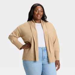 Women's Essential Open Cardigan Sweater - Ava & Viv™ Camel 1X