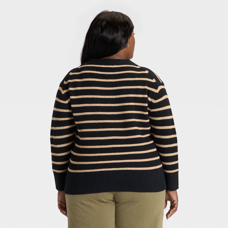 slide 2 of 3, Women's Long Sleeve Crewneck Pullover Sweater - Ava & Viv™ Black Striped 1X, 1 ct