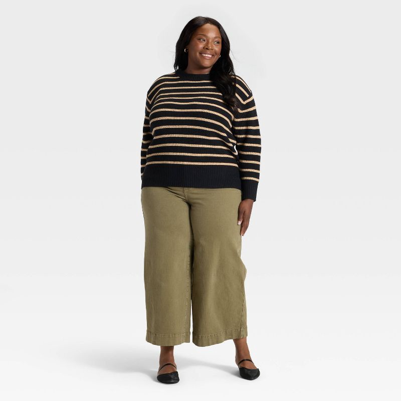 slide 3 of 3, Women's Crewneck Pullover Sweater - Ava & Viv™ Black Striped 3X, 1 ct