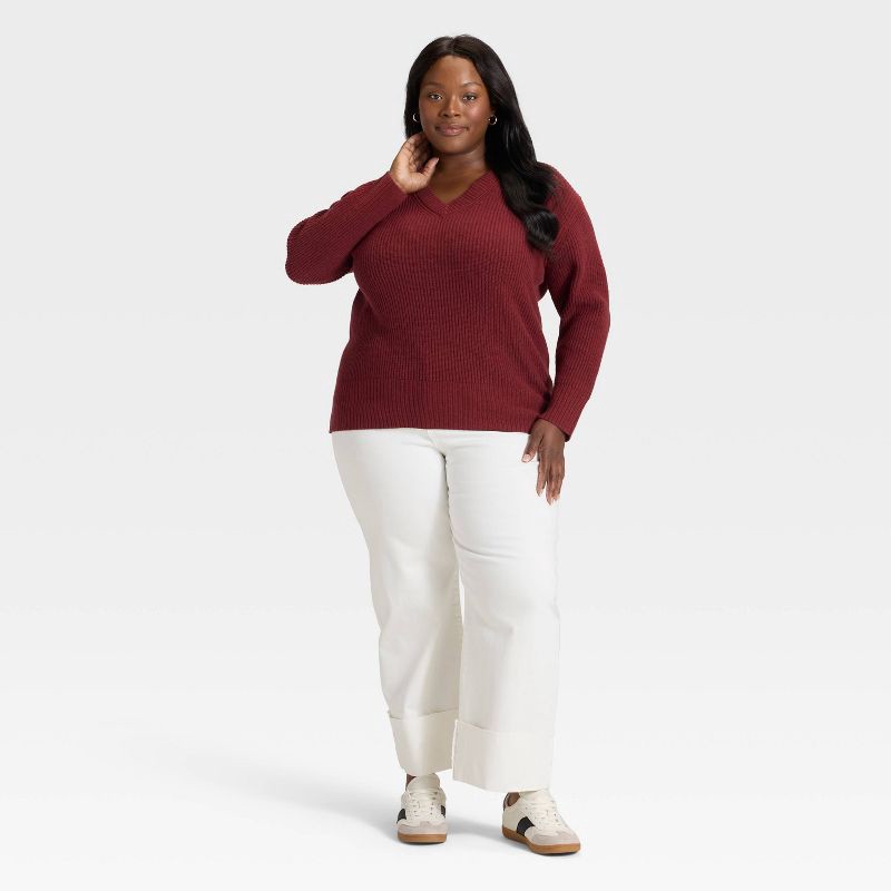 slide 3 of 3, Women's V-Neck Pullover Sweater - Ava & Viv™ Burgundy XXL, 1 ct
