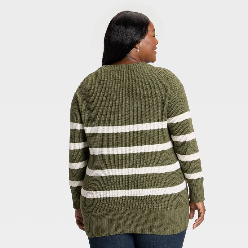 slide 2 of 3, Women's V-Neck Pullover Sweater - Ava & Viv™ Green Striped XXL, 1 ct