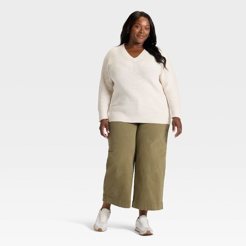 slide 3 of 3, Women's V-Neck Pullover Sweater - Ava & Viv™ Oatmeal 1X, 1 ct