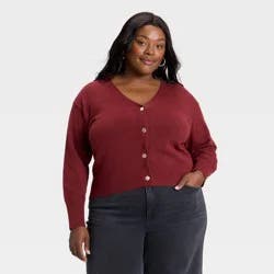 Women's V-Neck Button-Front Cardigan Sweater - Ava & Viv™ Burgundy 2X