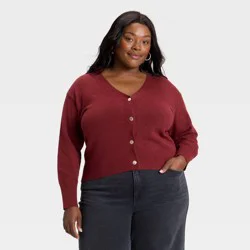 Women's V-Neck Button-Front Cardigan Sweater - Ava & Viv™ Burgundy 3X