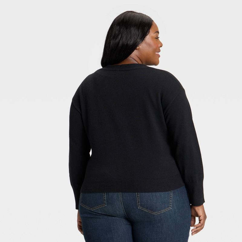 slide 2 of 3, Women's V-Neck Button-Front Cardigan Sweater - Ava & Viv™ Black 1X, 1 ct