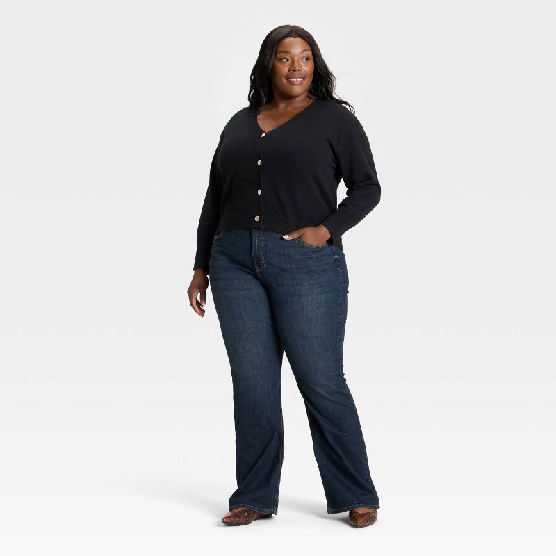 slide 3 of 3, Women's V-Neck Button-Front Cardigan Sweater - Ava & Viv™ Black 1X, 1 ct