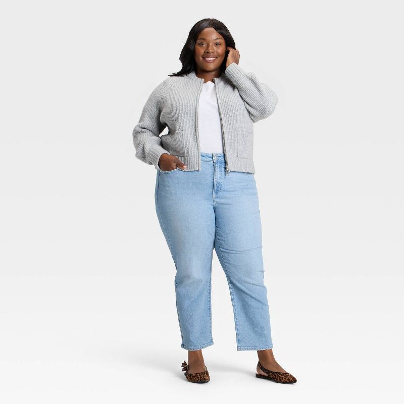 slide 3 of 3, Women's Double Zip Cardigan Sweater - Ava & Viv™ Gray 1X, 1 ct