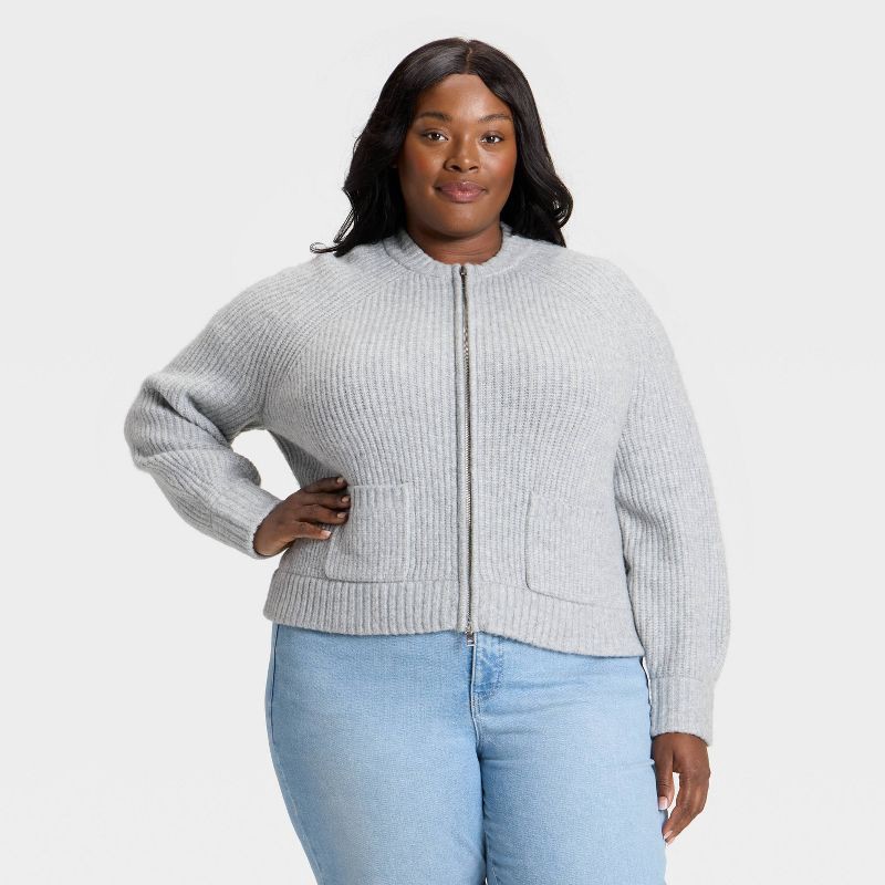 slide 1 of 3, Women's Double Zip Cardigan Sweater - Ava & Viv™ Gray 2X, 1 ct