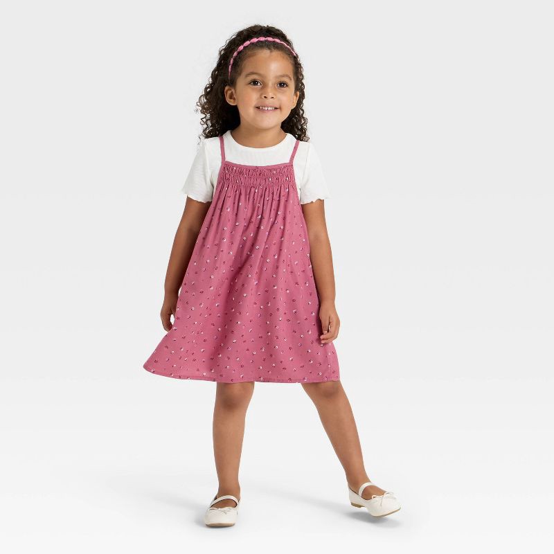 slide 2 of 3, Toddler Girls' Floral Dress Set - Cat & Jack™ Rose Pink 12M, 1 ct