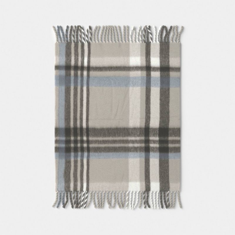 slide 3 of 5, Woven Plaid Throw Blanket Gray - Threshold™, 1 ct