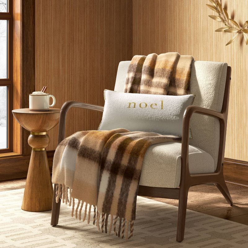 slide 2 of 5, Woven Plaid Throw Blanket Tan - Threshold™, 1 ct