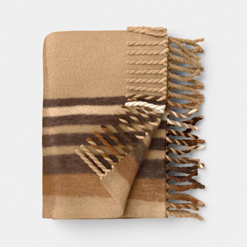 slide 1 of 5, Woven Plaid Throw Blanket Tan - Threshold™, 1 ct