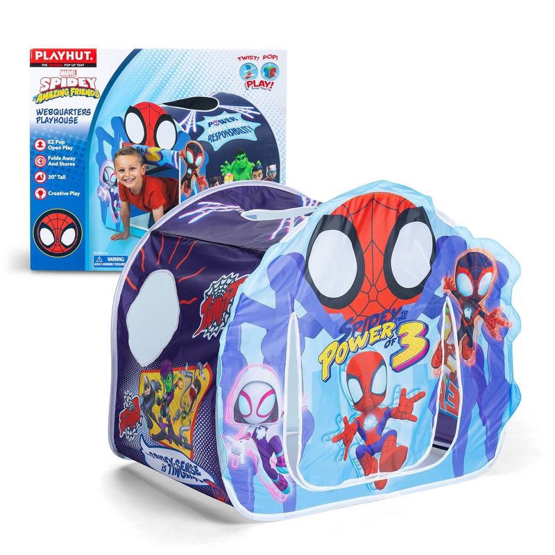slide 1 of 7, Marvel Playhut Spidey's Webquarters Playhouse Play Tent, 1 ct