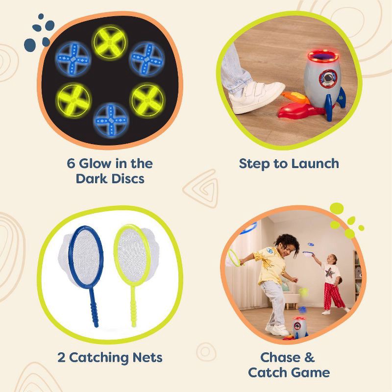 slide 3 of 9, B. toys Rocket Disc Launcher with Pedal Flying Disc, 1 ct