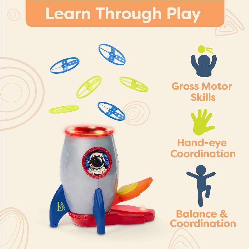 slide 5 of 9, B. toys Rocket Disc Launcher with Pedal Flying Disc, 1 ct