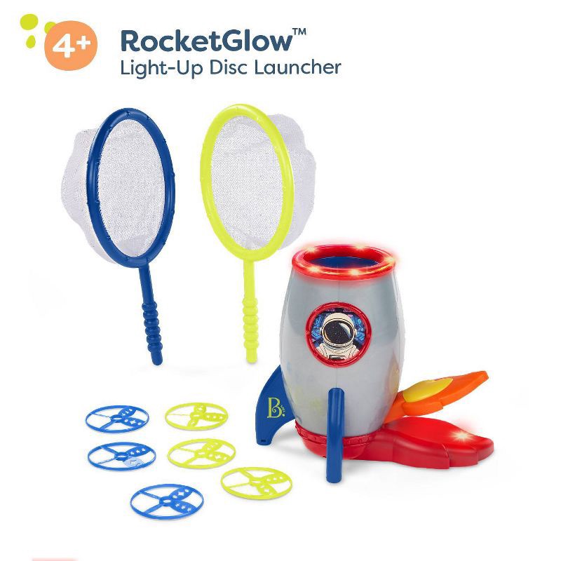 slide 6 of 9, B. toys Rocket Disc Launcher with Pedal Flying Disc, 1 ct