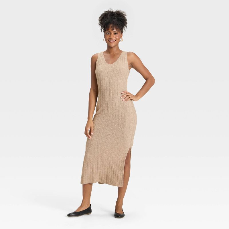 slide 1 of 3, Women's Ribbed Maxi Sweater Dress - Universal Thread™ Tan XL, 1 ct
