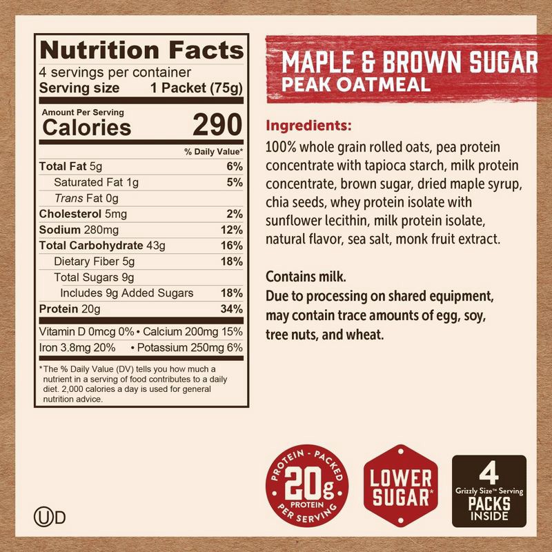 slide 2 of 6, Kodiak Cakes Peak Protein Packed Maple Brown Sugar Oatmeal - 10.58oz/4ct, 10.58 oz, 4 ct