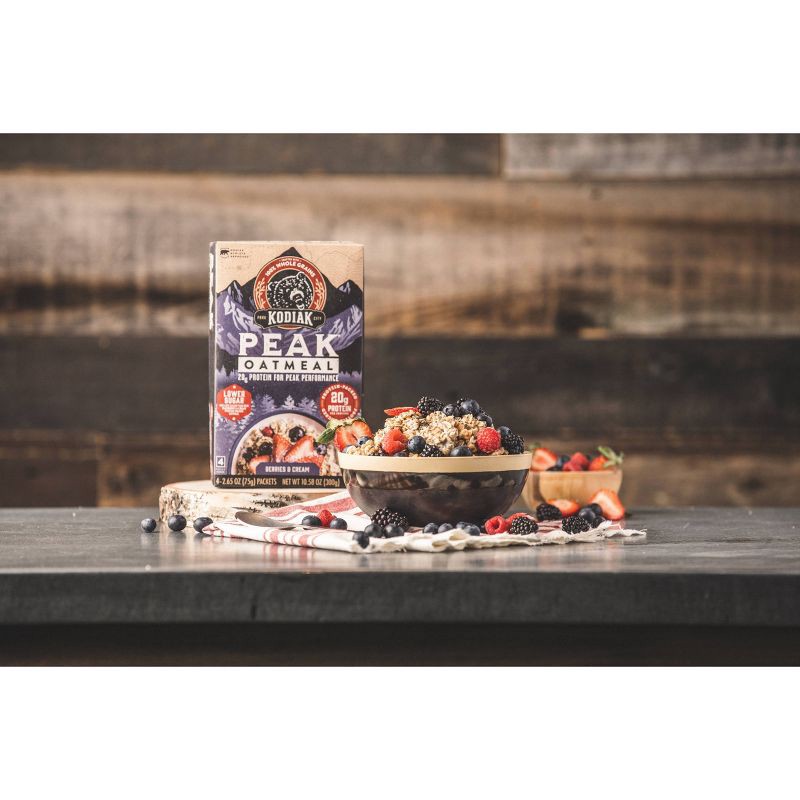 slide 6 of 6, Kodiak Cakes Peak Protein Packed Berries & Cream Oatmeal - 10.58oz/4ct, 10.58 oz, 4 ct