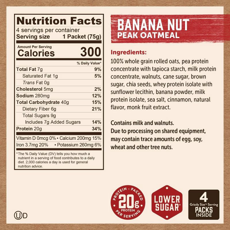 slide 3 of 6, Kodiak Cakes Peak Protein Packed Banana Nut Oatmeal - 12.58oz/4ct, 12.58 oz, 4 ct