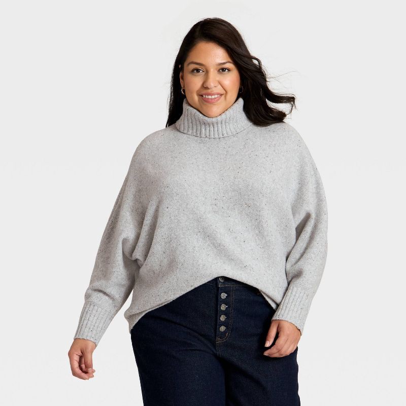 slide 1 of 3, Women's Turtleneck Pullover Sweater - Ava & Viv™ Gray 1X, 1 ct
