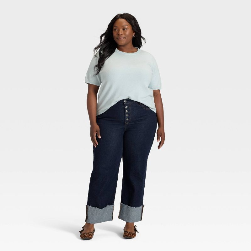 slide 3 of 3, Women's High-Rise Cuffed Straight Jeans - Ava & Viv™ Blue Denim 17, 1 ct