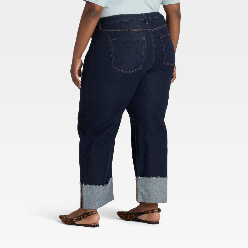 slide 2 of 3, Women's High-Rise Cuffed Straight Jeans - Ava & Viv™ Blue Denim 24, 1 ct