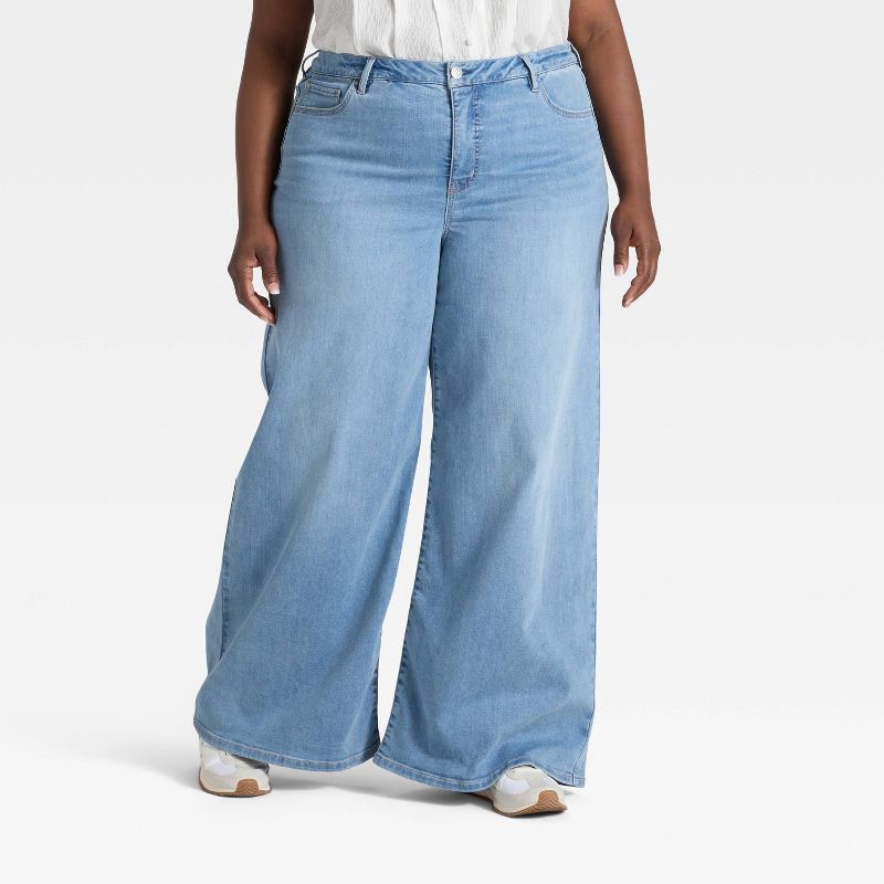 slide 1 of 3, Women's High-Rise Wide Leg Jeans - Ava & Viv™ Light Blue Denim 18, 1 ct