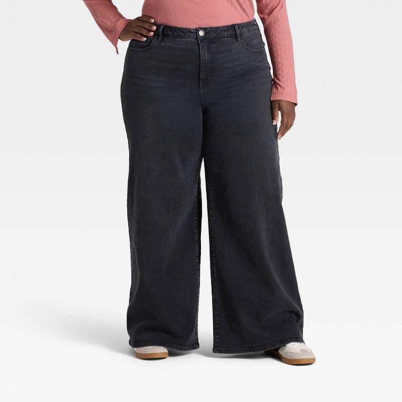 slide 1 of 3, Women's High-Rise Wide Leg Jeans - Ava & Viv™ Black Wash 18, 1 ct