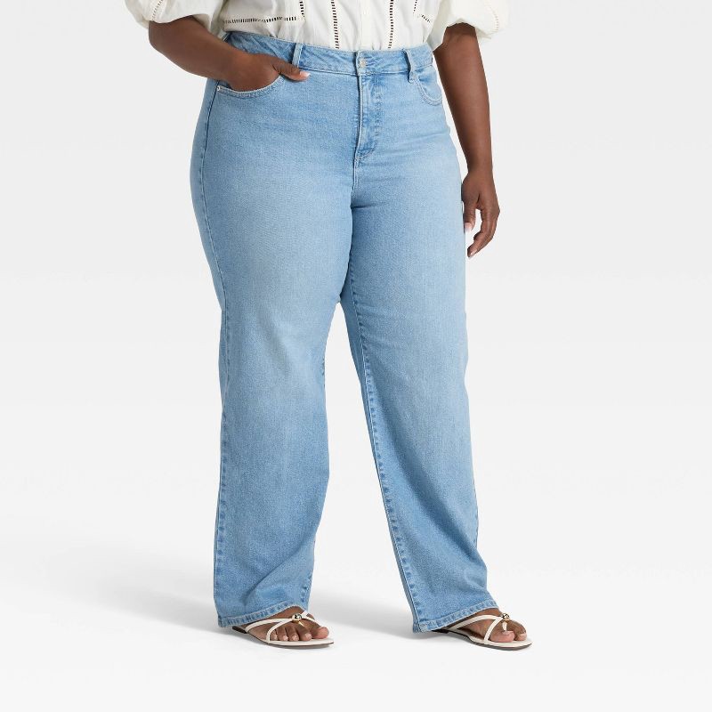 slide 1 of 3, Women's High-Rise Straight Leg Jeans - Ava & Viv™ Light Blue Denim 16, 1 ct