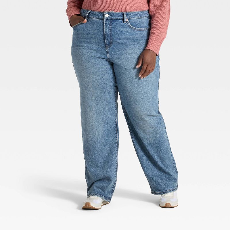 slide 1 of 3, Women's High-Rise Straight Leg Jeans - Ava & Viv™ Medium Wash 16, 1 ct